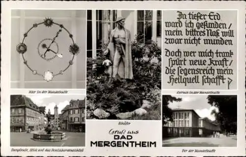 Ak Bad Mergentheim in Tauberfranken, Uhr, Burgstraße, Deutscheramischte, Skulptur, Spruch in d...