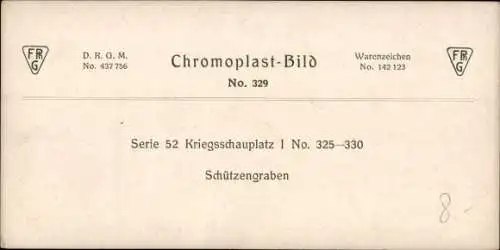 Stereo Foto Kriegsschauplatz 1. WK, Schützengraben, Chromoplast Bild No. 329