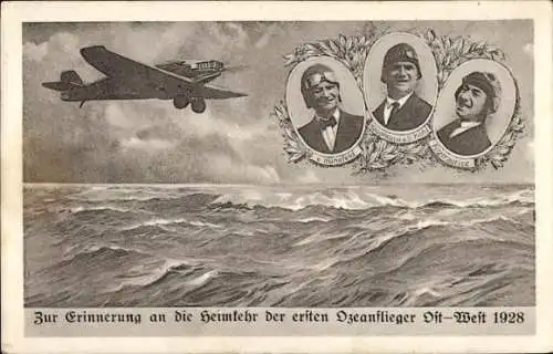 Ak Heimkehr der ersten Ozeanflieger Ost West 1928, v. Hünefeld, Kohl, Fitzmaurice