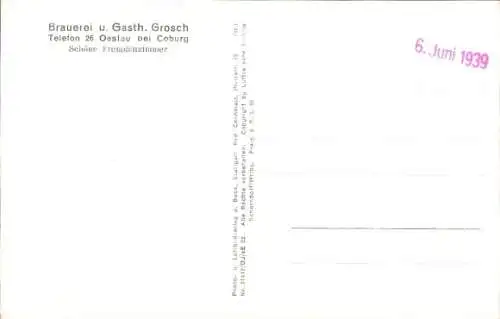 Ak Oeslau Rödental in Oberfranken, Fliegeraufnahme, Brauerei u. Gasth. Grosch