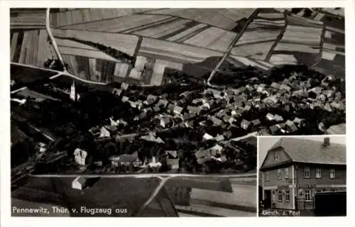 Ak Pennewitz Ilmenau in Thüringen, Fliegeraufnahme, Gasthof zur Post
