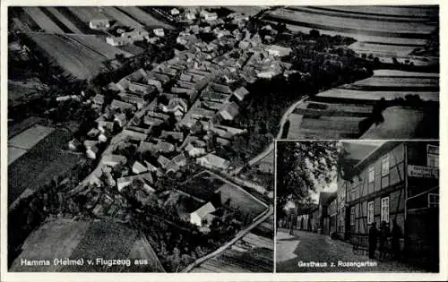 Ak Hamma Heringen an der Helme Thüringen, Fliegeraufnahme, Gasthaus z. Rosengarten