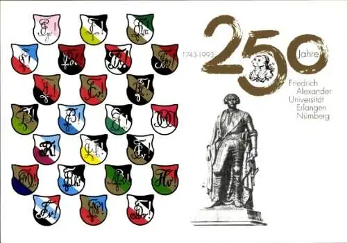 Studentika Ak 250 Jahre Friedrich Alexander Universität Erlangen Nürnberg, 1743-1993, Corpswappen