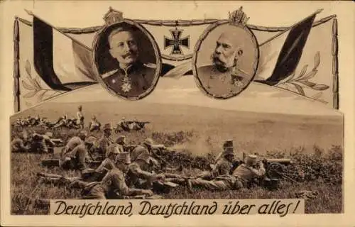 Ak Kaiser Wilhelm II., Kaiser Franz Josef, Deutschland über alles