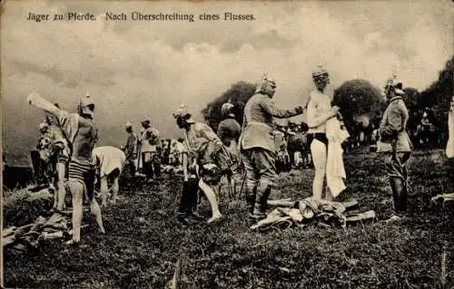 Ak Deutsches Heer, Jäger zu Pferde, Nach Überschreitung eines Flusses