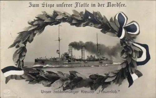 Passepartout Ak Deutsches Kriegsschiff, SMS Frauenlob, Kleiner Kreuzer, Kaiserliche Marine