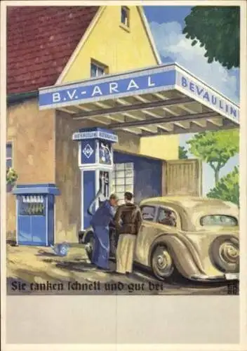 Ak Werbung, Tankstelle Aral, Auto