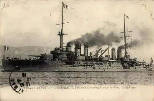 Ak Französisches Kriegsschiff Mirabeau, französische Marine, Flotte