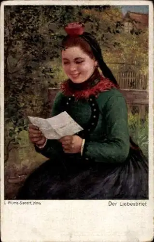 Künstler Ak Blume-Siebert, Liebesbrief, Frau in Tracht
