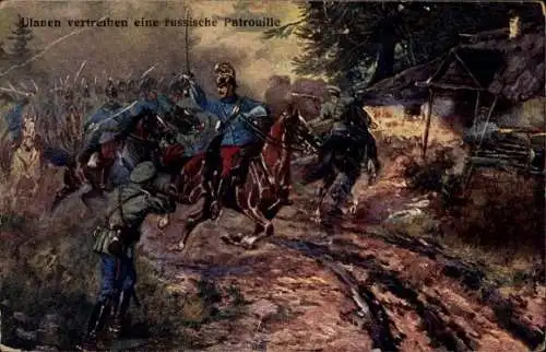 Ak Astrachan Russland, Ulanen vertreiben eine russische Patrouille