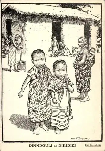 Künstler Ak Gabun, Afrikanische Kinder, Wohnhaus