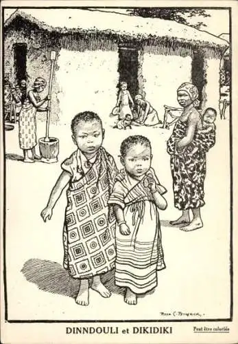 Künstler Ak Gabun, Afrikanische Kinder, Wohnhaus