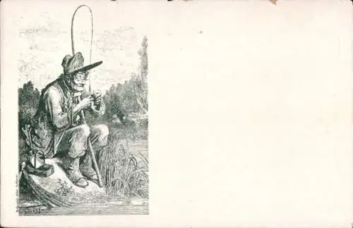 Ak Mann beim Angeln, Köder, Angelrute