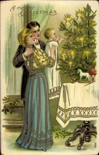Präge Ak Glückwunsch Weihnachten, Familie, Kind, Tannenbaum