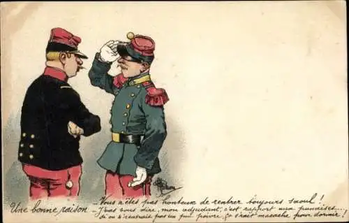 Künstler Litho Französische Soldaten in Uniformen, Heerführer, Gespräch