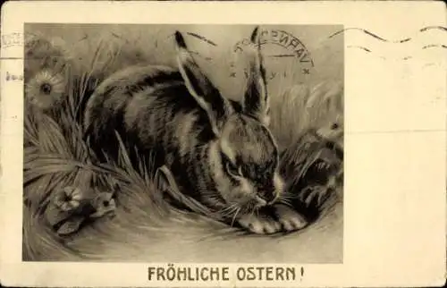 Ak Glückwunsch Ostern, Hase, Blumen