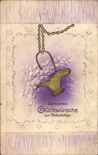 Präge Ak Glückwunsch zum Geburtstag, Blumenkorb, Veilchen