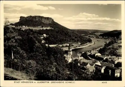 Ak Königstein an der Elbe Sächsische Schweiz, Panorama mit Lilienstein