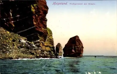 Ak Nordseeinsel Helgoland, Felsen, Mönch, Predigerstuhl, Meer, Küste