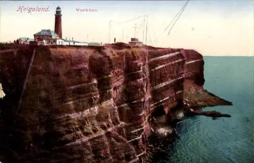 Ak Nordseeinsel Helgoland, Westküste, Leuchtturm