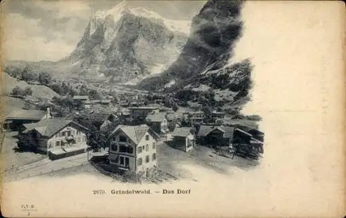 Ak Grindelwald Kanton Bern,  Berglandschaft, traditionelle Chalets, klare Ansicht