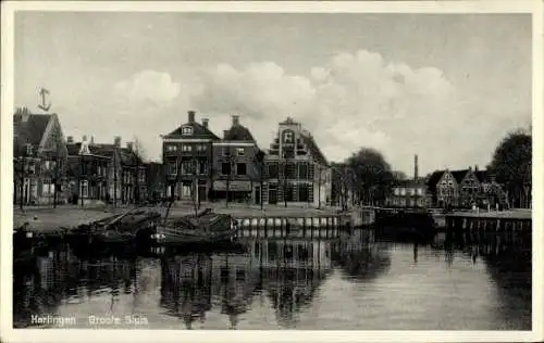 Ak Harlingen Friesland Niederlande,  Groote Sluis, Stadtansicht, Wasser, Boote