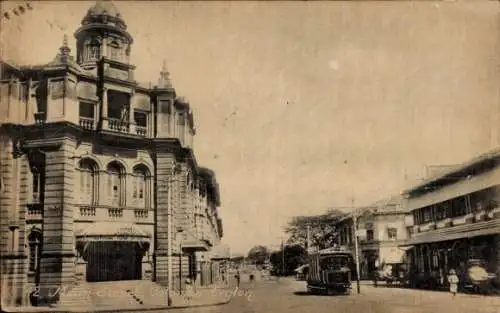 Ak Colombo Ceylon Sri Lanka, Hauptstraße, Straßenbahn