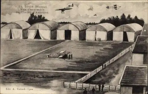CPA Bron Rhône, Vue d'ensemble du Champ d'Aviation