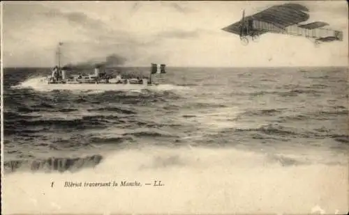 Ak Französisches Kriegsschiff, Flugzeug Bleriot