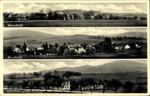 Ak Steindörfel Hochkirch in Sachsen, Gesamtansicht, Meschwitz, Gasthaus Zum Schlüssel