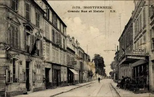 Ak Montfermeil Seine Saint Denis, Straße mit Gebäuden, Tabakladen, Schwarz-Weiß-Fotografie