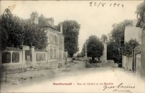 Ak Montfermeil Seine Saint Denis, Straße mit Bäumen, historische Architektur, Postkarte