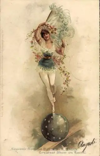 Litho Circus Barnum & Bailey, Greatest Show on Earth, Artistin, Ball, Blumen, Zirkus