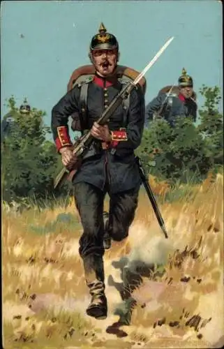 Künstler Litho Hoffmann, A., Deutscher Soldat, Garde Infanterie, Gewehr, Bajonett, Pickelhaube