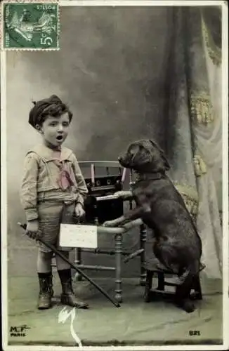 Ak Junge mit Hund, Portrait