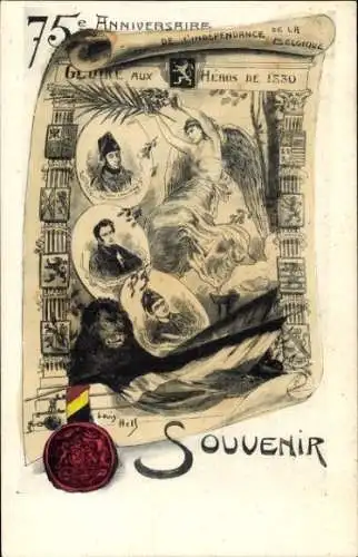 Künstler Ak 75e Anniversaire de l'Indépendance Belge, Gloire aux Heros