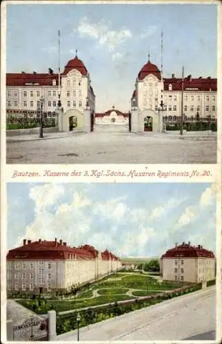 Ak Bautzen Sachsen, Kaserne, 3. Kgl. Sächsischen Husaren Regiments Nr. 20