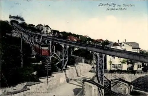 Ak Dresden Loschwitz, Albrechtsschlösser, Bergschwebebahn, Loschwitz, Dresden, Häuser, Natur