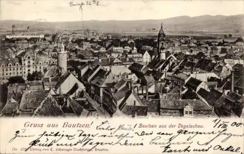 Ak Bautzen in der Oberlausitz, Stadtansicht  Vogelschau, Gruß aus Bautzen