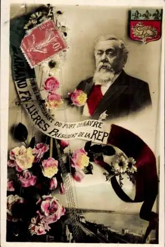 CPA Armand Fallieres, Präsident der Republik, Einweihung der Erweiterungen, Wappen