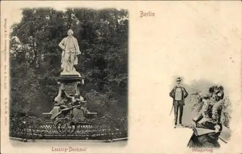 Ak Berlin Tiergarten, Lessing-Denkmal, Statue von Lessing, Grüne Umgebung, Berliner Sehenswürd...