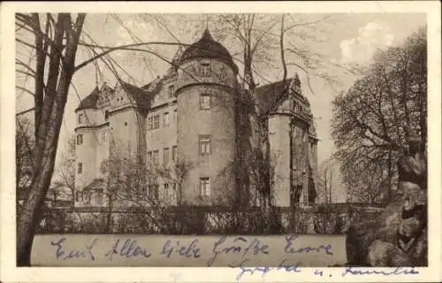 Ak Großkmehlen in Brandenburg, Historisches Gebäude, Bäume, Schwarz-Weiß Fotografie