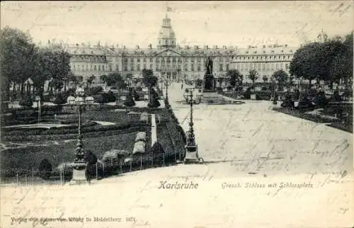 Ak Karlsruhe in Baden, Schloss  Schlossplatz, Gartenanlage, historische Architektur