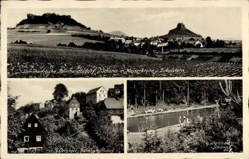 Ak Reinhardtsdorf Schöna in Sachsen, Kaiserkrone, Zirkelstein, Waldbad