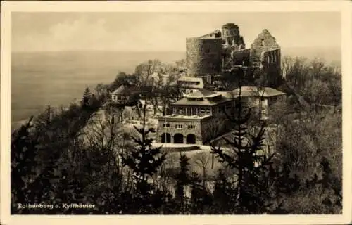 Ak Steinthaleben Kyffhäuserland in Thüringen, Rothenburg, Burg-Ruine, Waldlandschaft, historis...