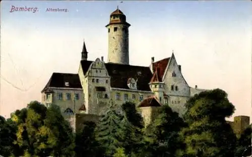 Ak Bamberg in Oberfranken, Altenburg, Schloss, Landschaft, Türme, Malerei