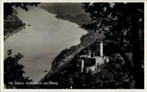 Ak Stolzenfels Koblenz am Rhein, Schloß Stolzenfels, Rhein, alte Schwarz-Weiß Aufnahme