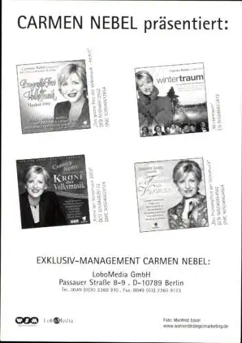 Ak Sängerin Carmen Nebel, Portrait, Autogramm