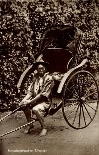 Ak China, Menschendroschke, Rikscha, Fahrer