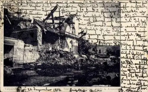 Ak Valparaíso Chile, bombardiertes Haus, Ruine